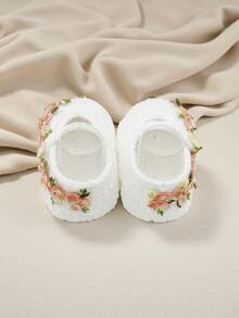 1 Pasang Sepatu/Kaos Kaki Bayi Pra-Berjalan Rajutan Tangan Motif Bunga - Putih - View 7