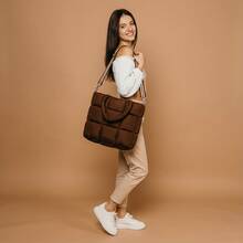 Large Striped Oversized Puffer Travel Bag By Blendibox - Rỉ Nâu - Xem 2