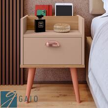 Milena Retro Style Bedside Table With 1 Drawer, Cell Phone Holder, And Shell Handle - 咖啡棕 - 查看 3