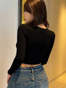 DUKEZA blusa basica cuello v con botones - Negro - Ver 2