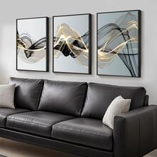 3pcs Set Modern Abstract Black And Gold Canvas Wall Art, Choice Of Unframed Or Stretched Framed Style, Elegant Minimalist Posters For Living Room And Office, Ready To Hang Gold Line Decor (Multiple Options Available) - Black Gold - View 1