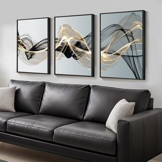 Set de 3 carteles de lienzo con líneas abstractas modernas en negro y dorado, arte de pared minimalista elegante, decoración estética para habitación, pintura mural como regalo para sala de estar, dormitorio, pasillo, oficina, comedor, decoración del hogar y dormitorio