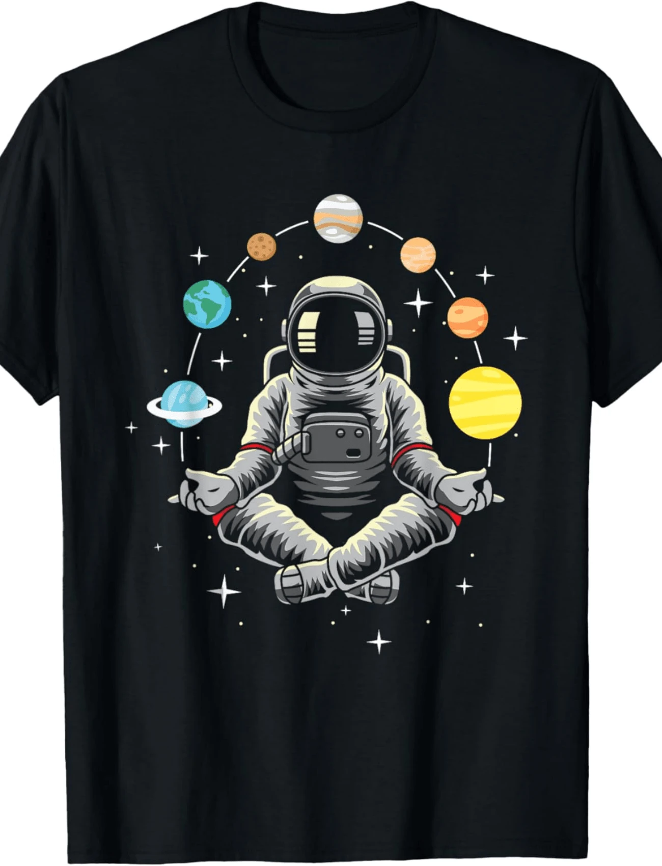 Meditating Astronaut - Galaxy Spaceman Astronomer Cosmos T-Shirt - 黑色 - 查看 1