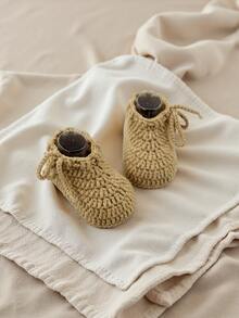 1 Pair Crochet Infant Booties, Handmade Knitted Prewalker Socks For Indoor Floor Use - Khaki - View 6