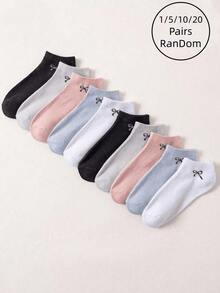 1/5/10/15/20 Đôi tất ngắn họa tiết nơ trơn đơn giản thời trang hàng ngày dành cho nữ - Nhiều màu - Xem 5