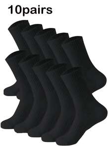 1 Pair/5 Pairs/10 Pairs Unisex Solid Color Mid-Calf Socks, Suitable For Daily Wear - Black - View 14