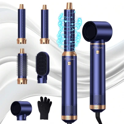 ATOPSKINS 5-In-1 Multi-Function Hot Styling Brush & Curling Iron | 3 Temperature Settings, 5 Interchangeable Heads For Curls, Waves, Smooth Styles | Detachable Heads, Auto Curling | Versatile Professional Hairstyling Tool, Compact & Portable Design | Suitable For All Hair Types And Styles