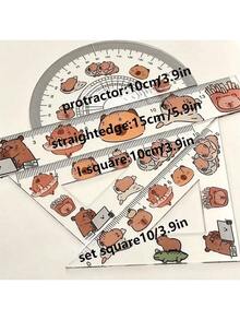 4 piezas/un set, regla transparente de plástico con forma de capibara, un set de regla de prueba de dibujo de cuatro piezas, tablero de regla triangular transparente de plástico, útiles escolares, longitud 16/ancho 8/altura 1 - kapibala - Ver 2