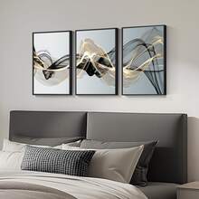 3pcs Set Modern Abstract Black And Gold Canvas Wall Art, Choice Of Unframed Or Stretched Framed Style, Elegant Minimalist Posters For Living Room And Office, Ready To Hang Gold Line Decor (Multiple Options Available) - Black Gold - View 13