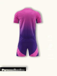 2pcs/Set Customized Women's Soccer Jersey - Personalized Name & Number Print Short Sleeve T-Shirt + Shorts Set Quick-Dry Sports Suit German Football Club Uniform Customized Gift For Women - Purple - View 3