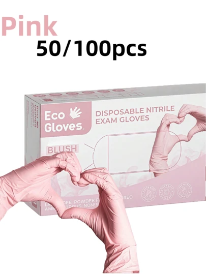 Powder-Free Disposable Nitrile Gloves, Pink, Waterproof, Non-Slip, Durable, Suitable For Kitchen, Bathroom, Home, Pet Care, Beauty, Spa And More (No Packaging Box)