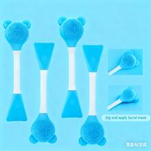 4 PCS Silicone Facial Mask Brush, Face Wash Brush With Bristles, Exfoliating Blackheads, Women's Skin Care Tools,Face Mask Beauty Tool Soft Silicone Facial Mud Mask, Brush Hairless Body Lotion And Butter Applicator - Baby Blue - View 2