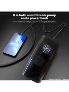 1pc Portable Tire Inflator Air Compressor With Auto Shut Off And LED Light, For Quick Inflation Of Car Tires, Bicycle Tires, Motorcycle Tires, Balls, And Other Inflatables, Also Functions As A Power Bank - Black - View 7