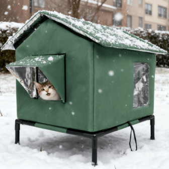 1 Casa para gatos de exterior con estante y cojines utilizables, aislamiento de lámina en todo el interior, refugio para gatos de todo clima para múltiples gatitos, cama calentadora para gatos, refugio para gatos de exterior, casa para gatos de exterior, casas para gatos de exterior, casa para gatos, refugio para gatos de exterior