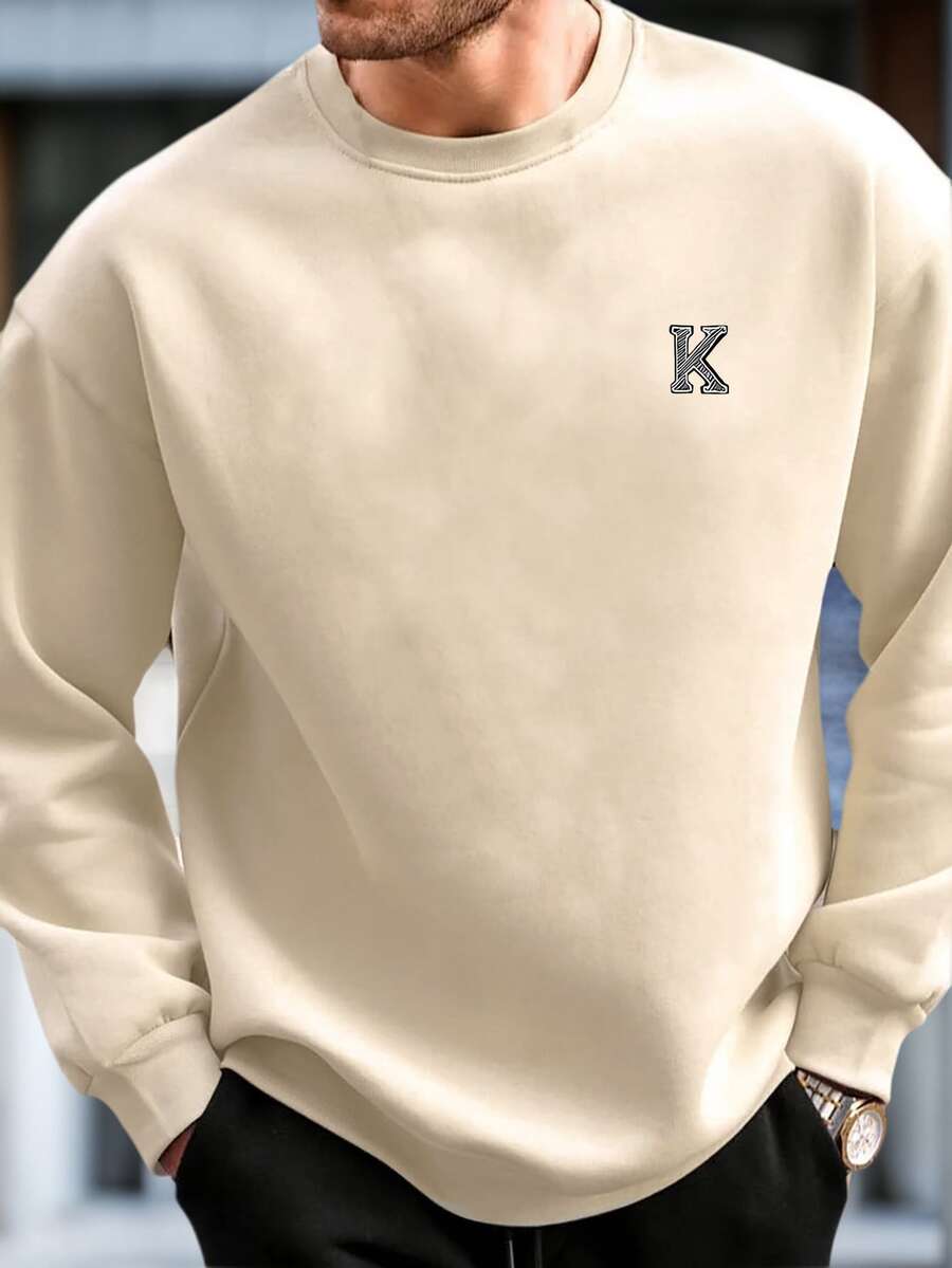 男士休闲日常灰色字母印花圆领卫衣，百搭，适合送给丈夫、男友或朋友，春/秋/夏皆宜