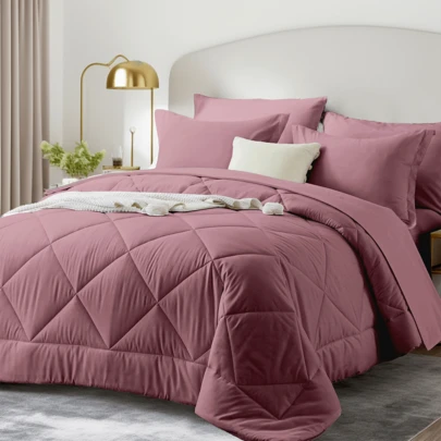 5/7 Piece Solid Color Bed Comforter Set Queen, Creative Geometric Pattern Design, Soft And Comfortable Summer Bedding Set.Bed In A Bag For All Seasons, Includes Comforter, Flat Sheet, Fitted Sheet, Pillowcases,  Ideal Gift.