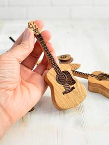 1pc Guitar Pick, Guitar Shaped Pick Box, Wooden Guitar Pick Box With Stand | 3pcs Unique Guitar Picks, Mini Guitar Gift Set Suitable For Guitar, Bass, Ukulele And Other Instruments, Natural Wood Color Accessory Set, Christmas Gift Valentine's Day Weddings, Birthdays, Anniversaries - Ideal Boyfriend/Girlfriend/Family Musician Present - Multicolor - View 2