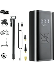 1pc Portable Tire Inflator Air Compressor With Auto Shut Off And LED Light, For Quick Inflation Of Car Tires, Bicycle Tires, Motorcycle Tires, Balls, And Other Inflatables, Also Functions As A Power Bank - Black - View 2