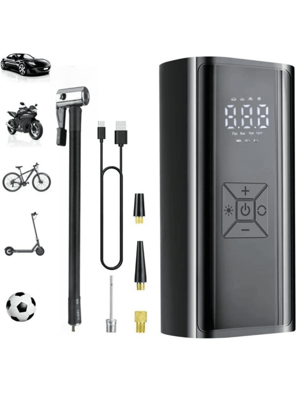 1pc Portable Tire Inflator Air Compressor With Auto Shut Off And LED Light, For Quick Inflation Of Car Tires, Bicycle Tires, Motorcycle Tires, Balls, And Other Inflatables, Also Functions As A Power Bank