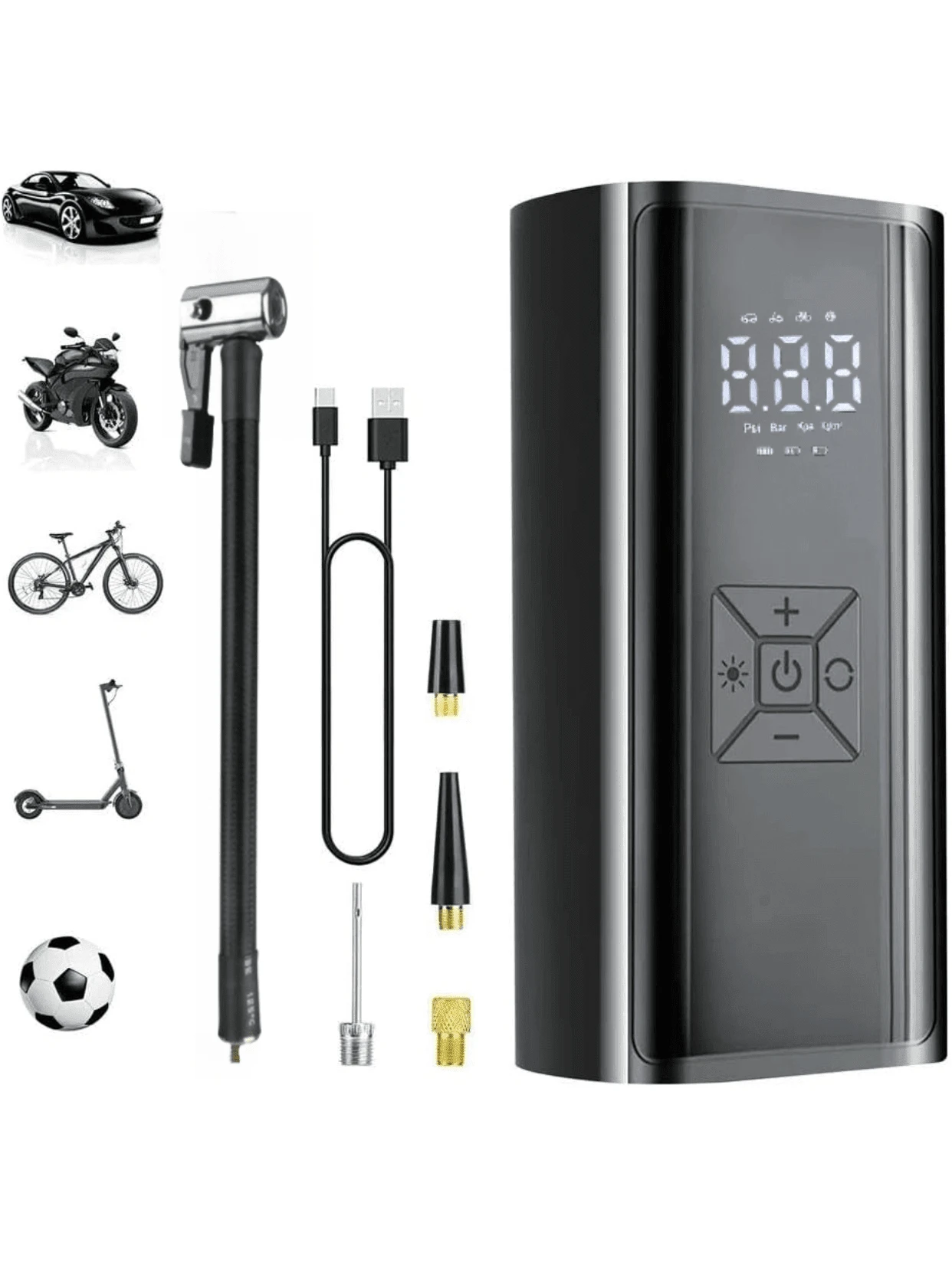 1pc Portable Tire Inflator Air Compressor With Auto Shut Off And LED Light, For Quick Inflation Of Car Tires, Bicycle Tires, Motorcycle Tires, Balls, And Other Inflatables, Also Functions As A Power Bank
