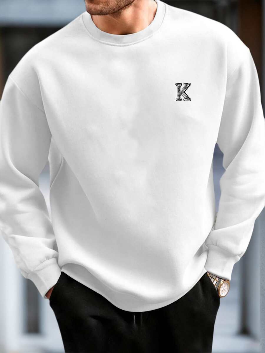 男士休闲百搭灰色字母印花圆领卫衣，适合送给丈夫、男友或朋友。 - 白色 - 查看 1