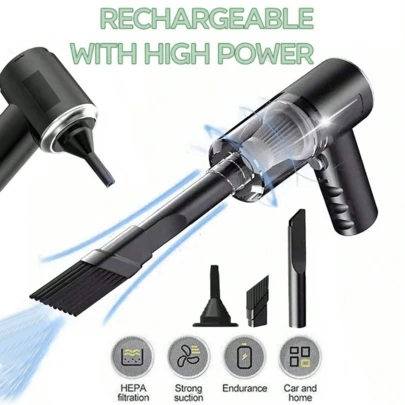 无线手持车载吸尘器，手持式无绳吹风机，迷你吸尘器，家用和车载两用，超强吸力，可用于家用汽车内饰缝隙的电脑化清洁