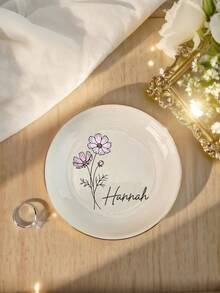 Bandeja de Joias de Cerâmica Personalizada com Flor de Nascimento, Prato de Anel com Flor em Aquarela Personalizado, Presente de Proposta para Madrinha, Bandeja de Organização de Penteadeira - Multicolorido - Visão 11