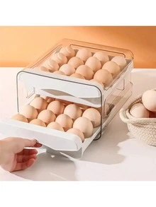 1 Pack 2 LayerLarge Capacity Egg Holder For Refrigerator, Egg Storage Container Organizer Bins, Stackable Clear Plastic Storage Container, Fridge Egg Organizer With Handles, Household Egg Holder For Fridge