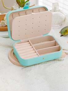 Portable Mini Jewelry Organizer Box, Leather Jewelry Storage Case For Earrings, Necklaces, Rings, Jewelry Display Back To School - Green - View 11