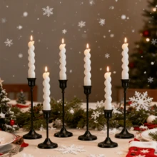 12pcs Elegant & Romantic European Candles For Dinner, Wedding Decoration, 6pcs Tabletop Candle Holders, Conical Metal Candle Holders, Room & Home Decor - Black - View 6