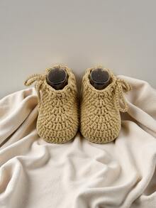 1 Pair Crochet Infant Booties, Handmade Knitted Prewalker Socks For Indoor Floor Use - Khaki - View 4