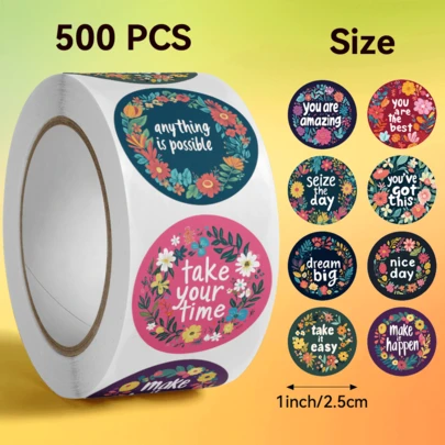 500 miếng/cuộn Nhãn dán đồ họa truyền cảm hứng và động lực, món quà lý tưởng cho năm mới. Kích thước: 2,5cm/1,0 inch, hình tròn. Thích hợp để gói quà, trang trí túi quà, đồ dùng học tập, trang trí bình nước, quà tặng ngày lễ và nhiều hơn nữa