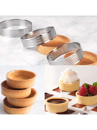 1/2/4/6/8/10pcs Tart Ring, Perforated Tart Rings For Baking, Stainless Steel Nonstick Round Cake Ring, Metal Pastry Mold For French Dessert, For Baking Nonstick Metal Round Cake Ring For Pastry French Dessert Mousse Food Crisp Home Food Making Tool, Gift Package