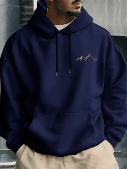 Plus Size Men's Thermal Lined Hoodie, Casual Versatile Fashionable Pullover Sweatshirt