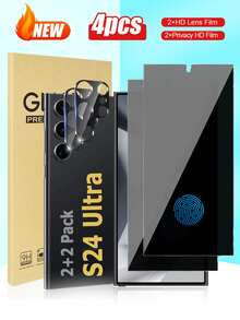 4-In-1 Screen & Camera Lens Protector For S24 Ultra - 2pcs Privacy Tempered Glass + 2pcs Camera Lens Protectors, Anti-Spy, Anti-Scratch, Anti-Drop Compatible With Galaxy S21/S22/S23/S24 Ultra/S24 FE/A06/A16/A26/A36/A56//S25 Ultra/S25 Gift For Birthday, Family, Friends Phone Screen Protector, Phone Accessories Waterproof Shockproof Anti-Fingerprint Full Cover