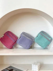 1pc Dopamine Mesh Tofu Cosmetic Bag Coin Purse Lanyard Needs To Be Ordered Separately, Randomly Sent, Portable Breathable Cosmetic Lipstick Storage Bag, Makeup Bag, Portable Travel Bag, Coin Purse, Lipstick Bag, A Small Holiday Gift For Girls, Highly Attractively Storage - Multicolor - View 7