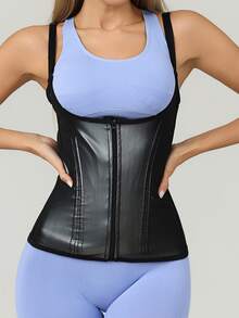 Sexy Black Latex Waist Trainer With Adjustable Straps, 13 Steel Bones And 3 Rows Of Hooks, Compression Shaping - Black - View 10