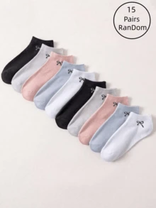 1/5/10/15/20 Đôi tất ngắn họa tiết nơ trơn đơn giản thời trang hàng ngày dành cho nữ - Nhiều màu - Xem 19