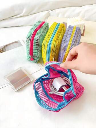 1件多巴胺网状豆腐化妆包零钱包挂绳需单独订购，随机发送，便携式透气化妆品口红收纳包，化妆包，便携式旅行包，零钱包，口红包，送给女孩的小节日礼物，极具吸引力的收纳