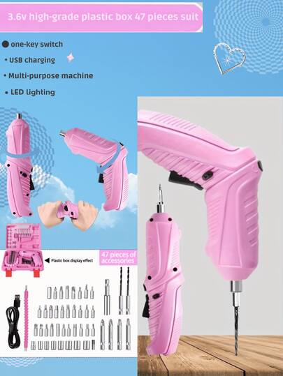 47 Pieces Of Small Handheld Electric Screwdriver Set, 90° Rotatable Folding Hand Drill Screwdriver, USB Charging, Suitable For Simple Home Repairs.