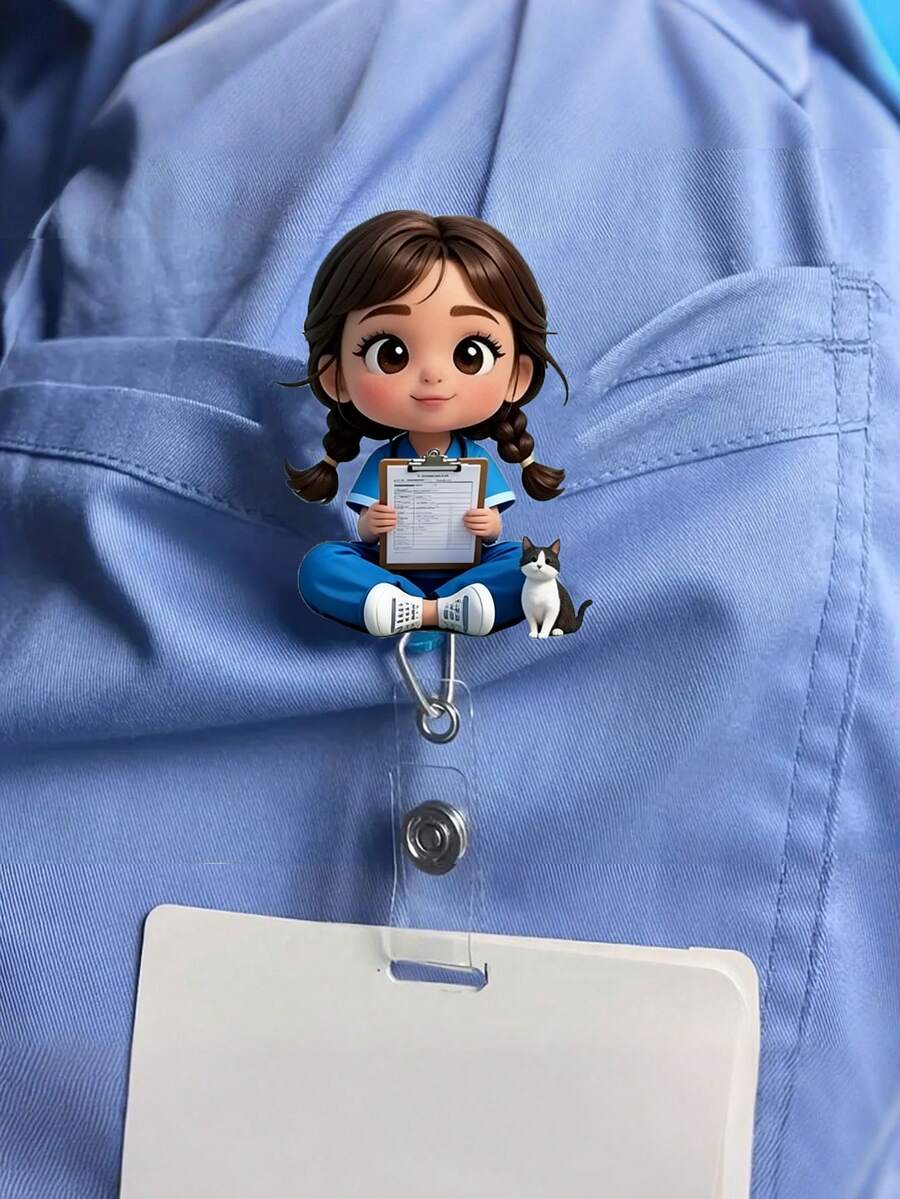 2D平面壓克力護理師女孩識別證套 - 可伸縮胸卡夾,適用於醫學生和護理師 - PMMA材質職場識別證、醫療胸卡夾 | 趣味設計 | 壓克力護理配件 開學教師禮物 - 彩色 - 查看 1