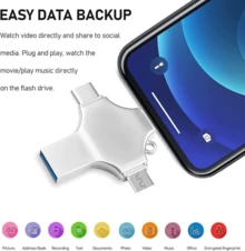 USB Flash Drive Photo Stick 128 GB – 4-In-1 USB 3.0 High-Speed Thumb Drive Memory Stick Portable Jump Drive Storage Device For IOS/Computer/Laptop/PC/Android External Data Storage Compatible - Silver - View 3