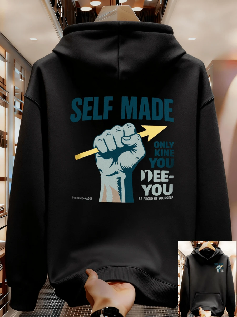 Sudadera Casual Estampada para Hombre con Cordón y Bolsillos Sudadera para Hombre ZBVM - Negro - Ver 1
