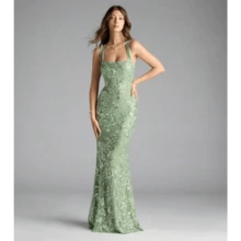 Lexie Floral Sequin Lace-Up Mermaid Dress - Light Green - 查看 2