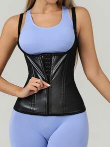 Sexy Black Latex Waist Trainer With Adjustable Straps, 13 Steel Bones And 3 Rows Of Hooks, Compression Shaping - Black - View 13