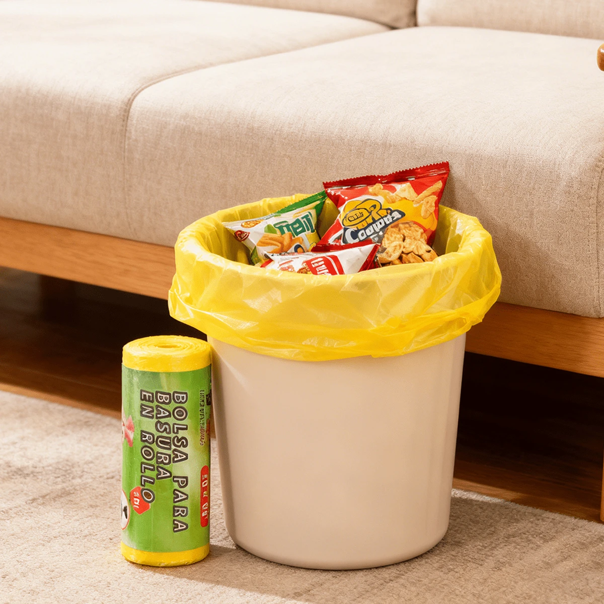 Bolsas de basura sencillas y prácticas, resistentes al calor y a prueba de fugas para evitar derrames. Ideales para la limpieza del hogar, tanto en la cocina como en el salón. Material plástico + tamaño 50 cm * 60 cm + diseño en rollo para facilitar el almacenamiento, lo que crea una solución ordenada y cómoda para la recogida diaria de residuos. - Amarillo - Ver 1