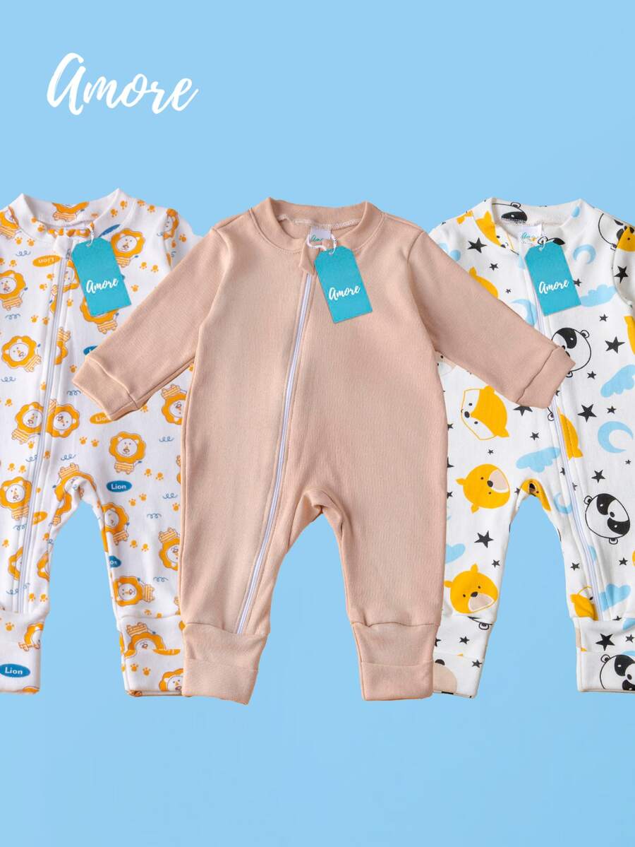 Kit 3 Amore Leãozinho Rompers - 100% Cotton Suede - Nhiều màu - Xem 1