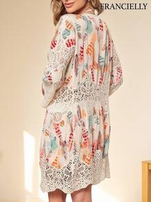 Women's Boho-Style Beach Cover-Up Blouse, Vibrant And Cheerful Orange, One Size Fits 38-42, 100% Polyester. - 橘色 - 查看 2