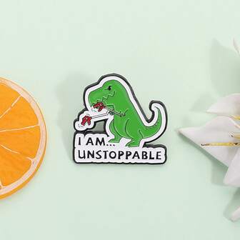 Cartoon Green Dinosaur & Animal Alloy Brooch With Inspirational English Slogan, Clothing & Backpack Decor Accessory