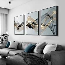 3pcs Set Modern Abstract Black And Gold Canvas Wall Art, Choice Of Unframed Or Stretched Framed Style, Elegant Minimalist Posters For Living Room And Office, Ready To Hang Gold Line Decor (Multiple Options Available) - Black Gold - View 4